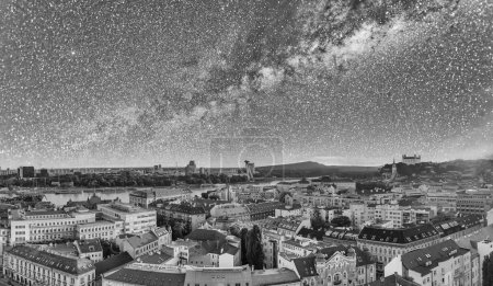 Photo for Aerial view of Bratislava from drone on a starry night above the city, Slovakia. - Royalty Free Image