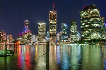Photo for Brisbane night city skyline and river reflections - Queensland, Australia. - Royalty Free Image