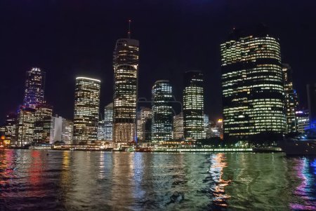 Photo for Brisbane night city skyline and river reflections - Queensland, Australia. - Royalty Free Image