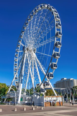 Photo for Brisbane, Australia - August 14, 2009: Ferris wheel carriages with a clear blue sky at Brisbane Ekka. - Royalty Free Image