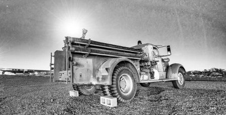 Photo for Rusty old truck at night, abandoned vintage land vehicle - Royalty Free Image