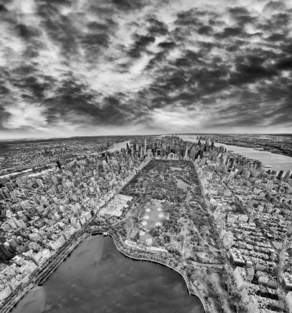 Photo for Panoramic aerial view of Central Park and Manhattan at sunset, New York City from a high vantage point. - Royalty Free Image