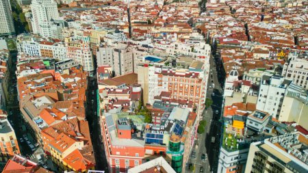 Photo for Madrid, Spain - October 29, 2022: Aerial view of city center. Buildings and main landmarks on a sunny day. - Royalty Free Image