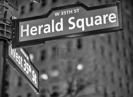 Photo for Herals Square street sign at night in New York City - Manhattan - Royalty Free Image