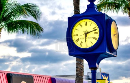 Photo for Ft Myers, FL - February 2, 2016: Famous Fort Myers Beach Street Clock along the city waterfront. - Royalty Free Image