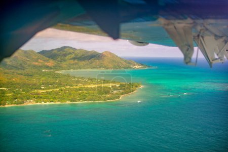 Aerial view of Mahe' Island from airplane, Seychelles.
