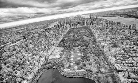 Photo for Wide angle aerial view of Central Park and New York City from helicopter. - Royalty Free Image
