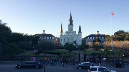 Photo for New Orleans, LA - February 9, 2016: Panoramic view of Jackson Square at sunset. - Royalty Free Image