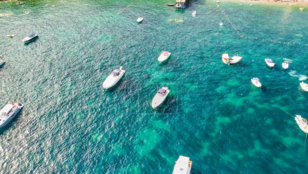 Photo for Overhead aerial view of speedboats near the shoreline - Royalty Free Image