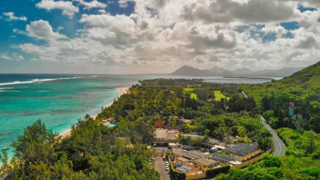 Photo for Aerial view of Le Morne Beach and Forest in beautiful Mauritius Island. - Royalty Free Image