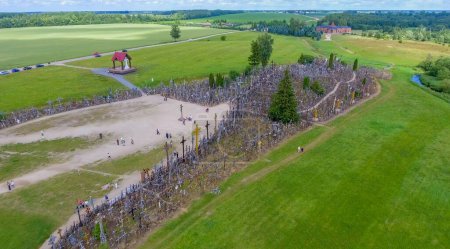 Photo for Aerial view of Hill of Crosses in Lithuania. - Royalty Free Image