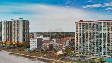 Photo for Myrtle Beach from drone, South Carolina. City and beach view at dusk. - Royalty Free Image