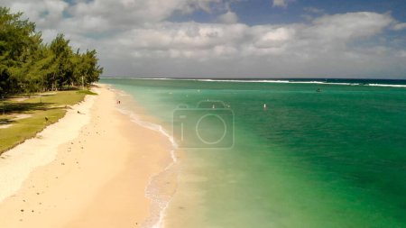 Aerial view of Flic en Flac Beach, Mauritius Island.