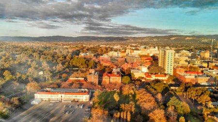 Photo for Adelaide aerial view at dusk, South Australia from drone. - Royalty Free Image