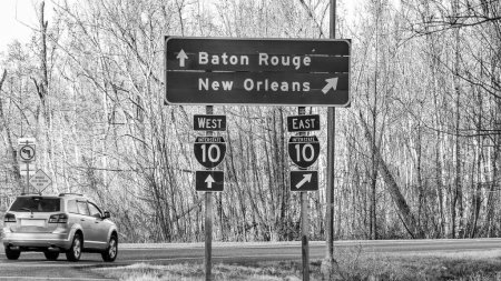 Photo for Baton Rouge and New Orleans road signs in Lousiana - Royalty Free Image