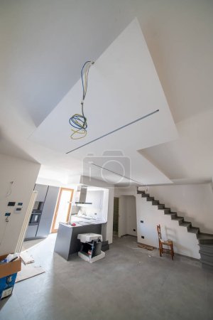 Photo for Drywall ceiling under construction, ready for led strips illumination. - Royalty Free Image