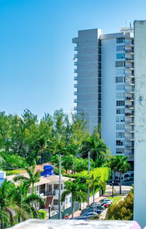 Foto de Miami Beach buildings and palms on a sunny day - Florida. - Imagen libre de derechos