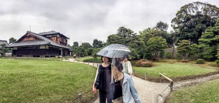 Photo for KYOTO, JAPAN - MAY 2016: Nijo Castle panoramic view with tourists. It is a famous city attraction. - Royalty Free Image