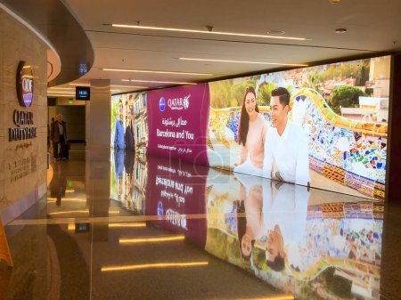 Photo for Doha, Qatar - September 17, 2018: Ads inside Hamad International Airport. - Royalty Free Image