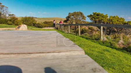 Photo for View of beautiful countryside from a park bench. - Royalty Free Image