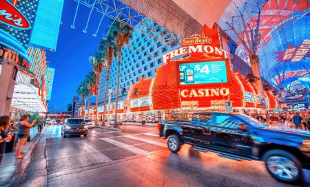 Photo for LAS VEGAS, NV - JUNE 29, 2018: Downtown Las Vegas Fremont Street at night with tourists - Royalty Free Image