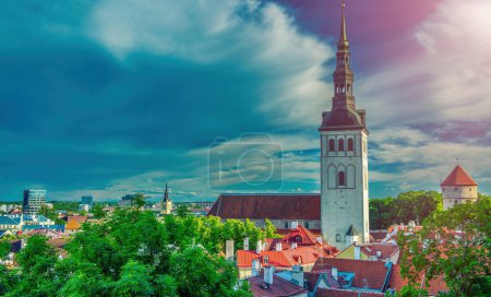Photo for Tallinn old town with walls and buildings, view from Toompea, Estonia - Royalty Free Image