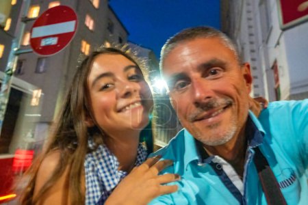Photo for Family tourism. A man happy with his daughter. - Royalty Free Image
