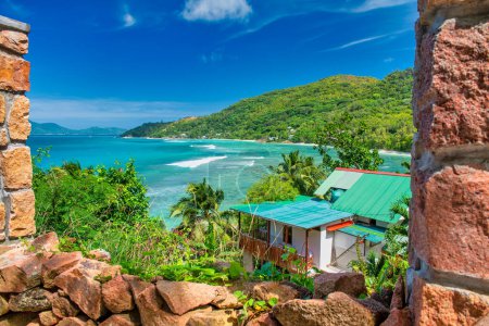 Tropical buildings of Seychelles on a beautiful sunny day.