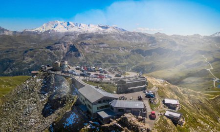 Photo for Amazing aerial view of Grossglockner mountain peaks covered by snow in summer season. Drone viewpoint over Edelweiss Spitze - Royalty Free Image