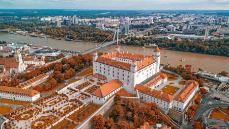 Aerial view of Bratislava Castle and city skyline on a summer afternoon, Slovakia