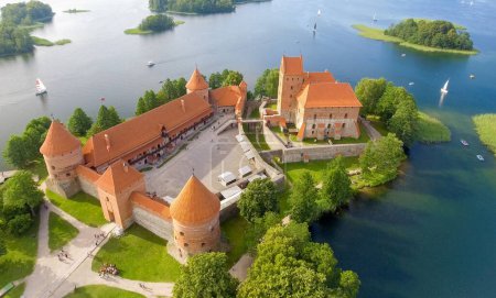 Aerial view of Trakai Castle, Lithuania.