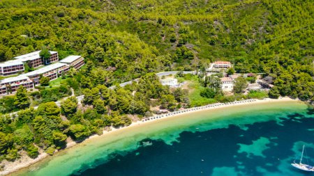 Téléchargez les photos : Vue aérienne imprenable sur la plage de Koukounaries à Skiathos, Grèce - en image libre de droit