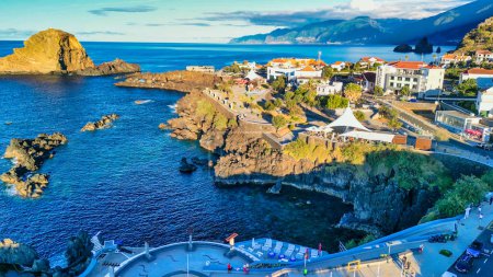 Photo for Aerial view of Porto Moniz Natural Pools at sunset in Madeira, Portugal. - Royalty Free Image