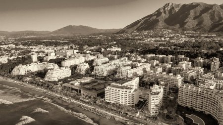 Photo for Marbella, Andalusia. Beauiful aerial view of cityscape along the coast at dawn, Spain - Royalty Free Image