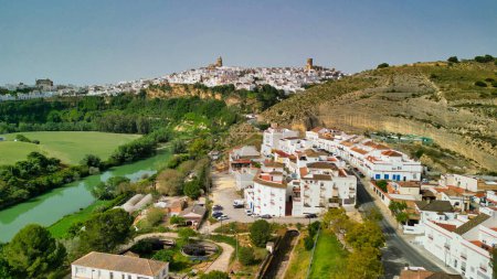 Photo for Arcos de la Frontera, Andalusia. Aerial view of whitewashed houses sporting rust-tiled roofs, Spain - Royalty Free Image