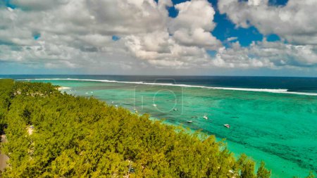 Téléchargez les photos : Aerial view of Le Morne Beach and Forest in beautiful Mauritius Island. - en image libre de droit