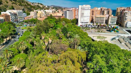 Photo for Malaga, Andalusia. Aerial view of city skyline along the port area, Spain - Royalty Free Image