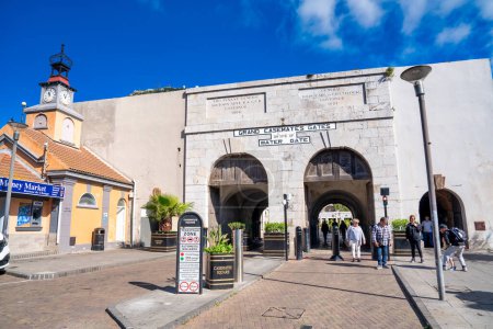 Photo for Gibraltar, UK - April 7, 2023: Grand Casemates Gates with tourists on a sunny day. - Royalty Free Image