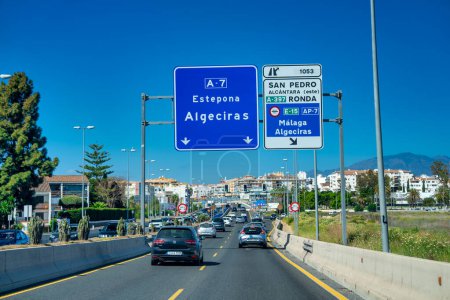 Foto de Andalucía, España - 7 de abril de 2023: Algeciras driving directions in Andalucia, Spain. - Imagen libre de derechos