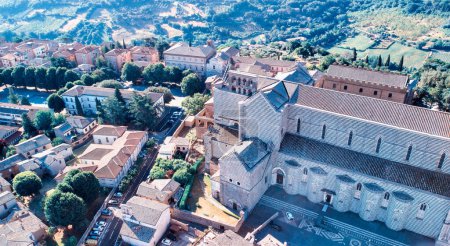 Photo for Panoramic aerial view of Orvieto medieval town from a flying drone - Italy. - Royalty Free Image