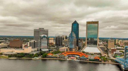 Photo for Jacksonville, Florida - April 2018: Aerial view of city skyline from drone viewpoint. - Royalty Free Image