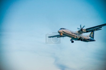 Photo for Skiathos, Greece - July 5, 2023: Olympic airplane arriving at Skiathos airport. - Royalty Free Image
