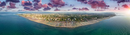 Photo for Panoramic aerial view of Lido di Camaiore and Viareggio coastline in summer season. - Royalty Free Image