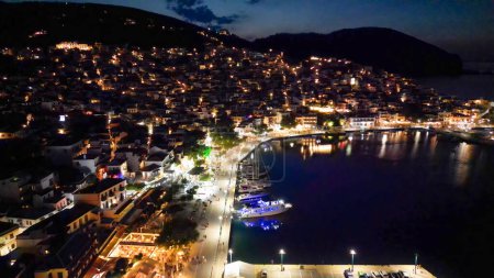 Photo for Aerial view of Skopelos Town at night, Greece. - Royalty Free Image