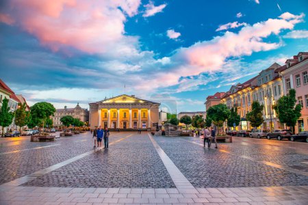 Photo for Vilnius, Lithuania - July 9, 2017: Old buildings in Vilnius city center at summer sunset. - Royalty Free Image