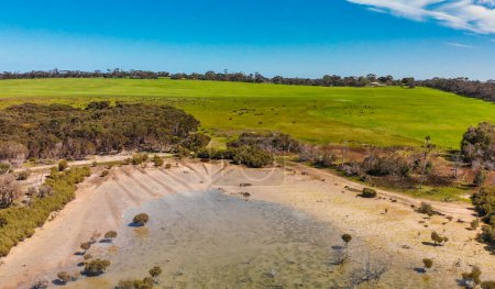 Téléchargez les photos : Kangaroo Island lake and trees, aerial view from drone - Australia- - en image libre de droit