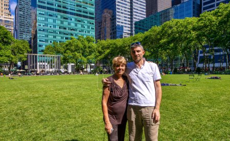 Photo for Happy man with her mother in Bryant Park. - Royalty Free Image
