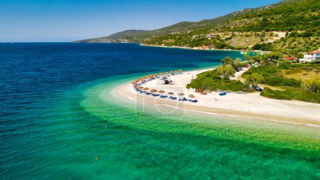 Aerial view of Agios Dimitrios Beach in Alonissos, Greece.