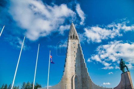 Photo for Exterior view of Hallgrimskirkja Cathedral in Reykjavik, Iceland, lutheran parish church. - Royalty Free Image