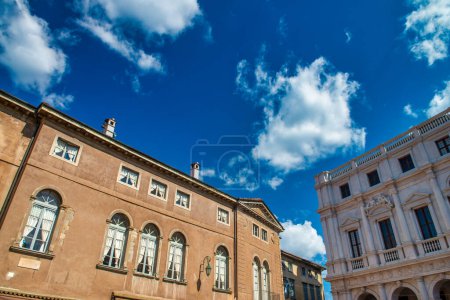 Photo for Medieval streets and buildings of Bergamo Alta on a sunny summer day, Italy. - Royalty Free Image